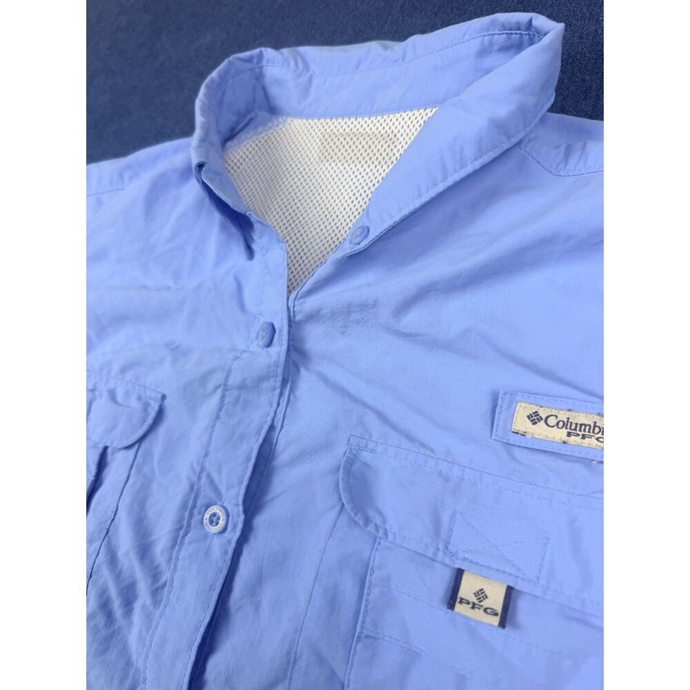 Columbia PFG Fishing Shirt Mens XL Blue Short Sleeve Vent Utility Button Up
